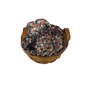 1993 Longaberger Button Basket w/Liner 2 Leather Handles 4 SIGNATURES #15407